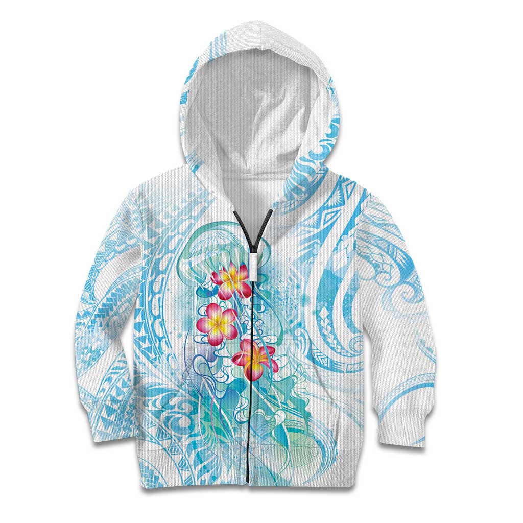 Sea Blue Polynesian Jellyfish Kid Hoodie Watercolor Glows - Polynesian Pride