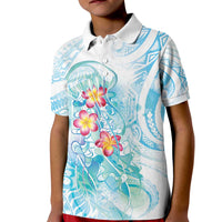 Sea Blue Polynesian Jellyfish Kid Polo Shirt Watercolor Glows - Polynesian Pride