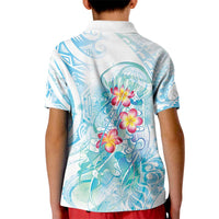 Sea Blue Polynesian Jellyfish Kid Polo Shirt Watercolor Glows - Polynesian Pride