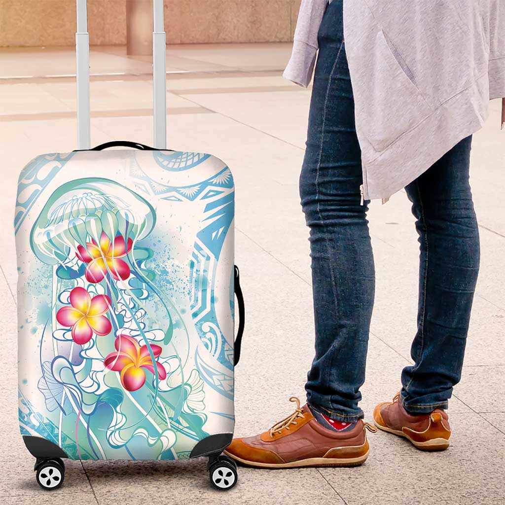 Sea Blue Polynesian Jellyfish Luggage Cover Watercolor Glows LT7 Light Blue - Polynesian Pride