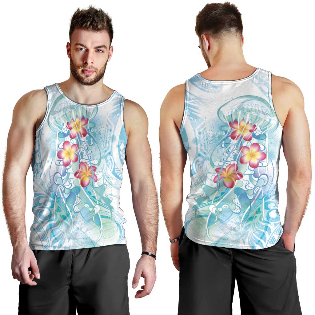 Sea Blue Polynesian Jellyfish Men Tank Top Watercolor Glows - Polynesian Pride