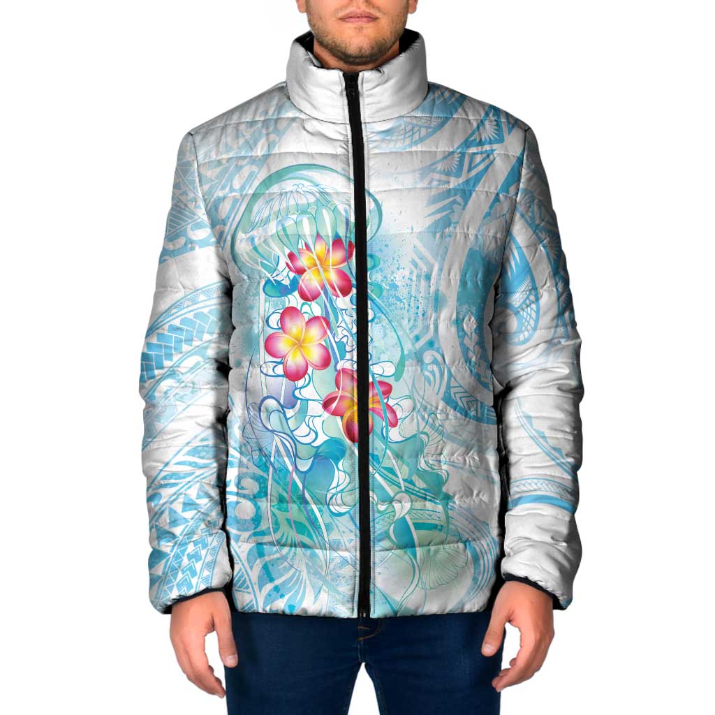 Sea Blue Polynesian Jellyfish Padded Jacket Watercolor Glows - Polynesian Pride