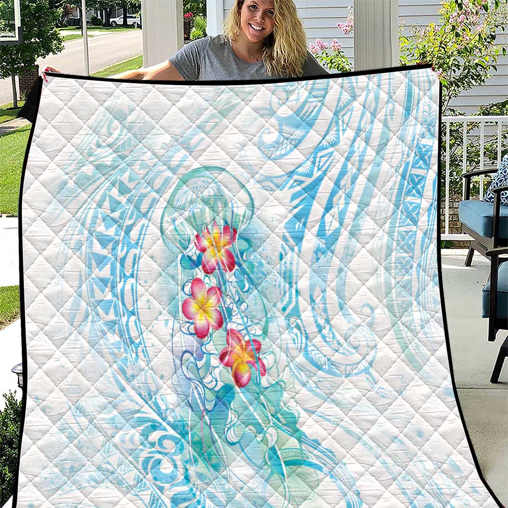 Sea Blue Polynesian Jellyfish Quilt Watercolor Glows LT7 Light Blue - Polynesian Pride