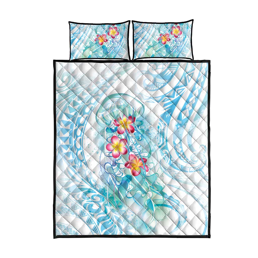 Sea Blue Polynesian Jellyfish Quilt Bed Set Watercolor Glows - Polynesian Pride