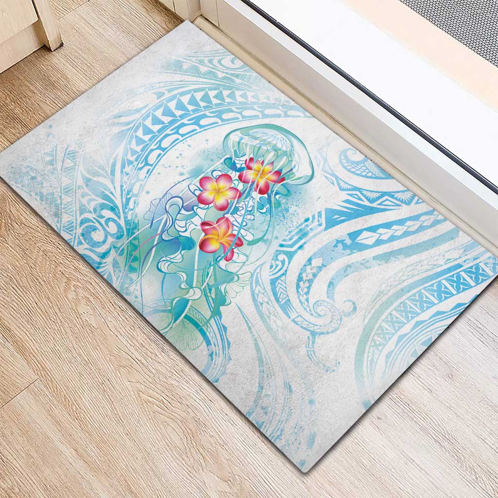 Sea Blue Polynesian Jellyfish Rubber Doormat Watercolor Glows LT7 - Polynesian Pride