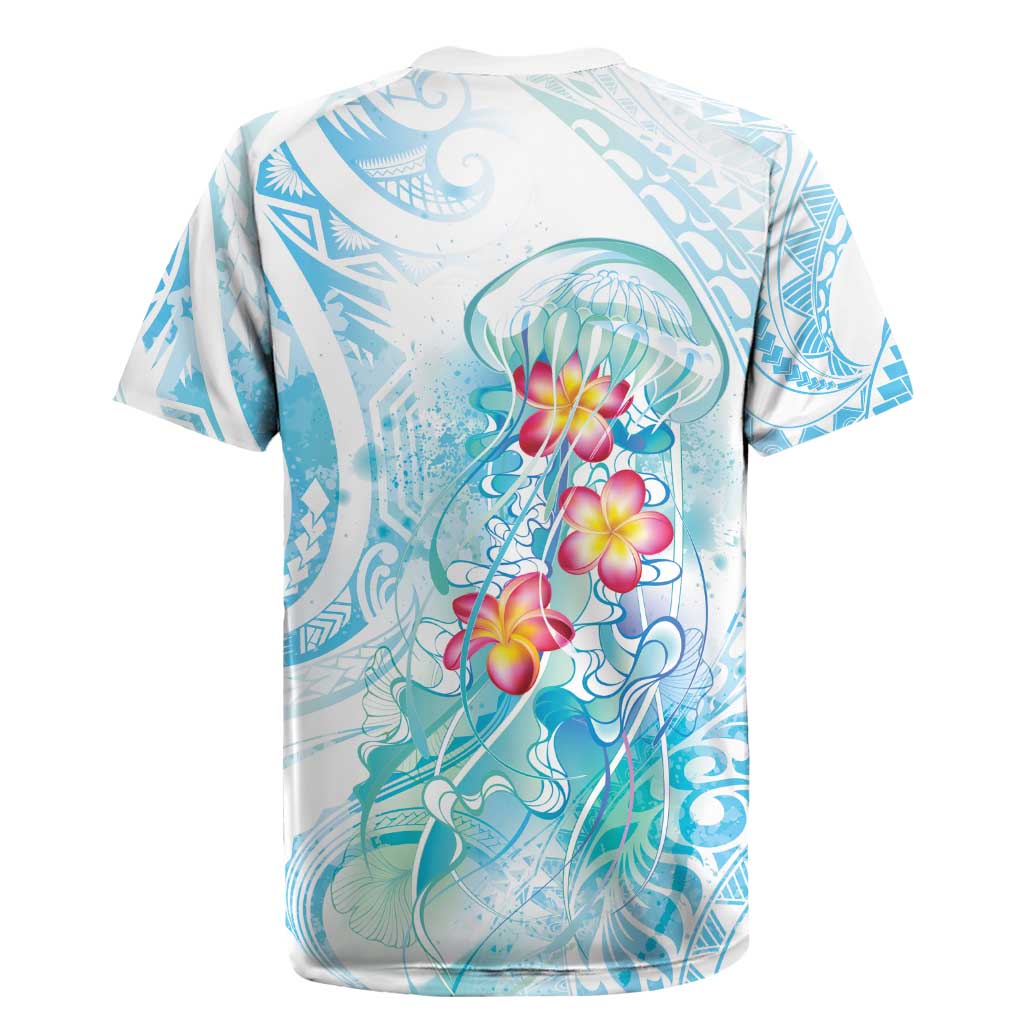 Sea Blue Polynesian Jellyfish Rugby Jersey Watercolor Glows - Polynesian Pride