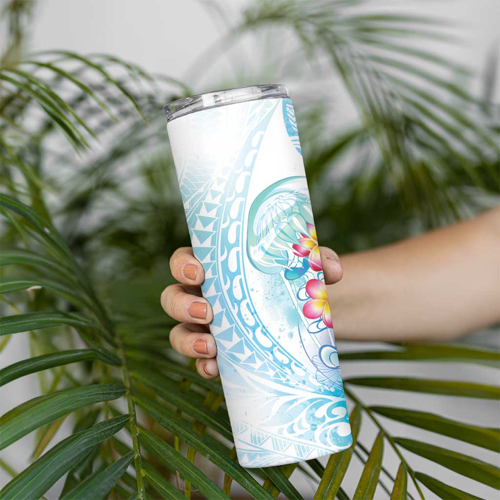 Sea Blue Polynesian Jellyfish Skinny Tumbler Watercolor Glows - Polynesian Pride