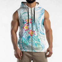 Sea Blue Polynesian Jellyfish Sleeveless Zip Hoodie Watercolor Glows - Polynesian Pride