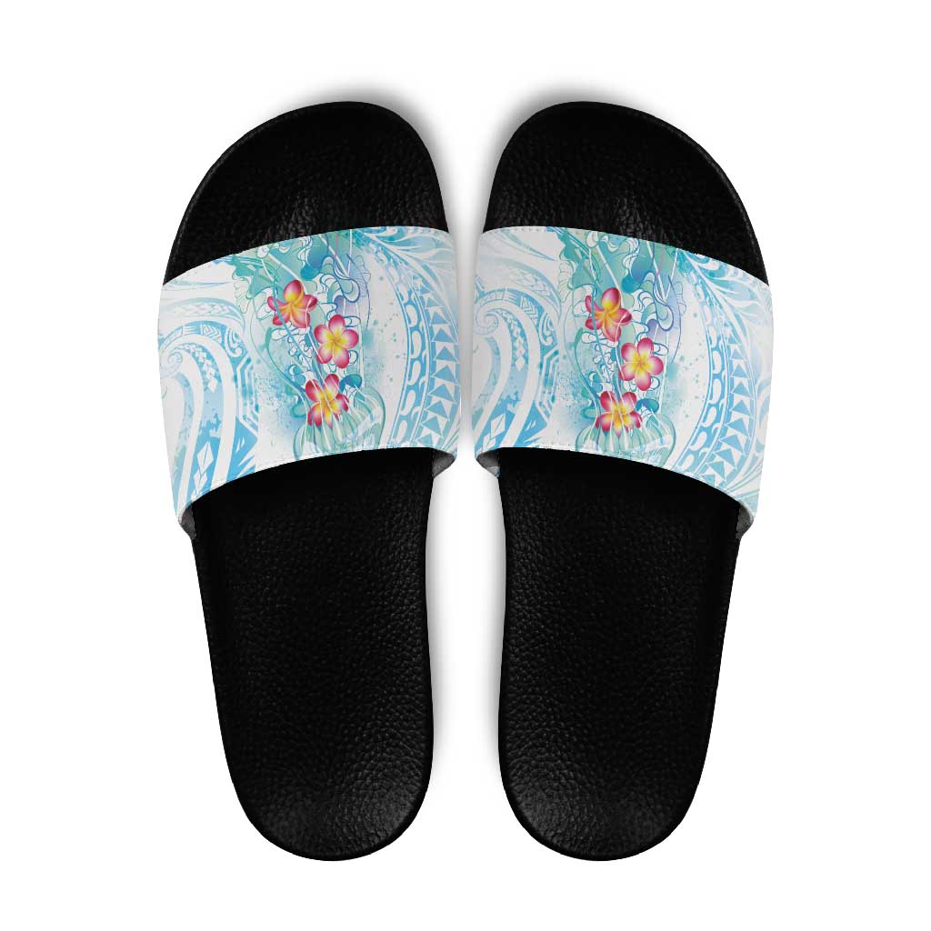 Sea Blue Polynesian Jellyfish Slide Sandals Watercolor Glows - Polynesian Pride