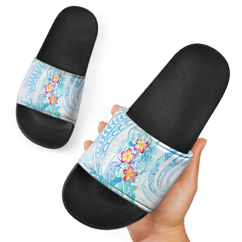 Sea Blue Polynesian Jellyfish Slide Sandals Watercolor Glows LT7 - Polynesian Pride