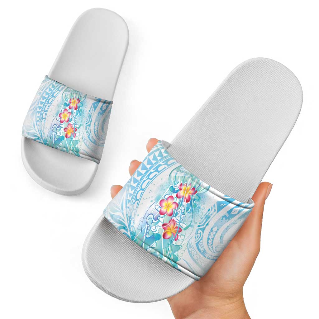 Sea Blue Polynesian Jellyfish Slide Sandals Watercolor Glows LT7 - Polynesian Pride
