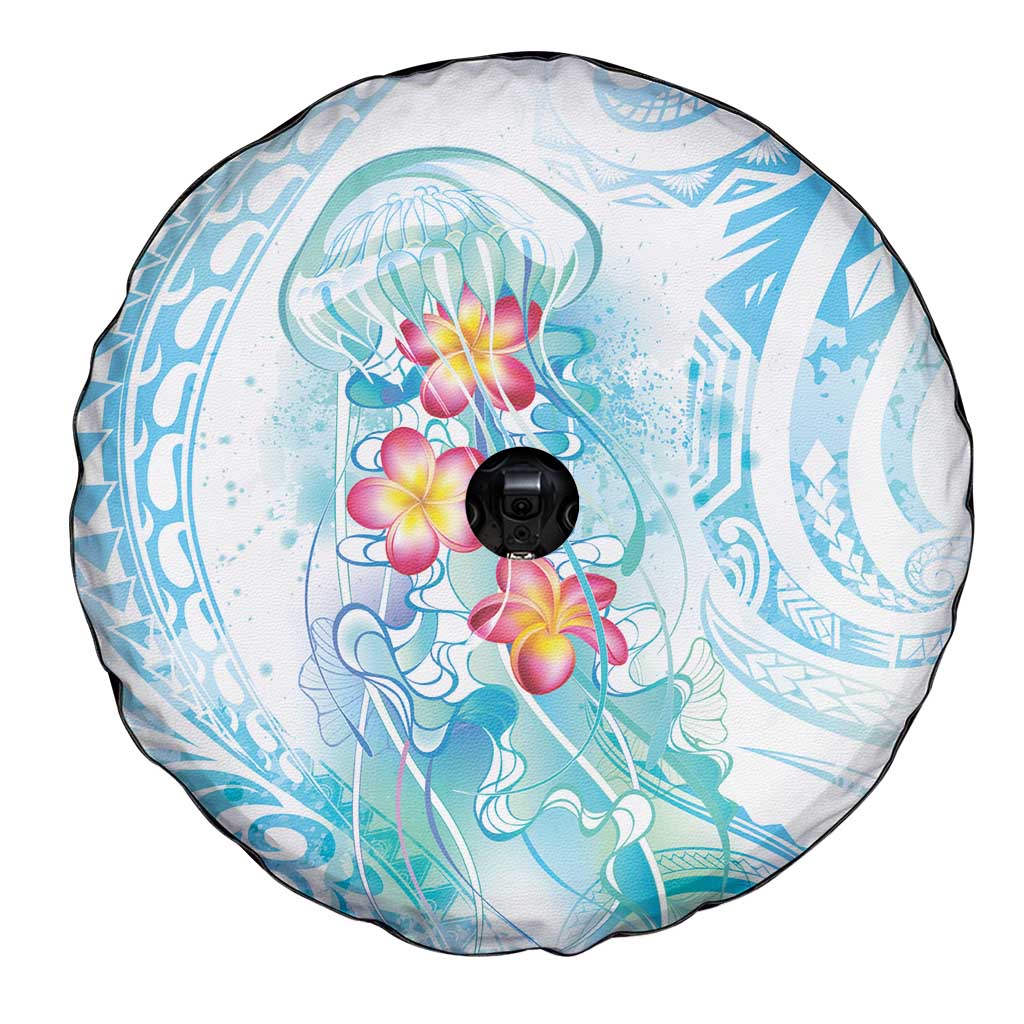 Sea Blue Polynesian Jellyfish Spare Tire Cover Watercolor Glows - Polynesian Pride