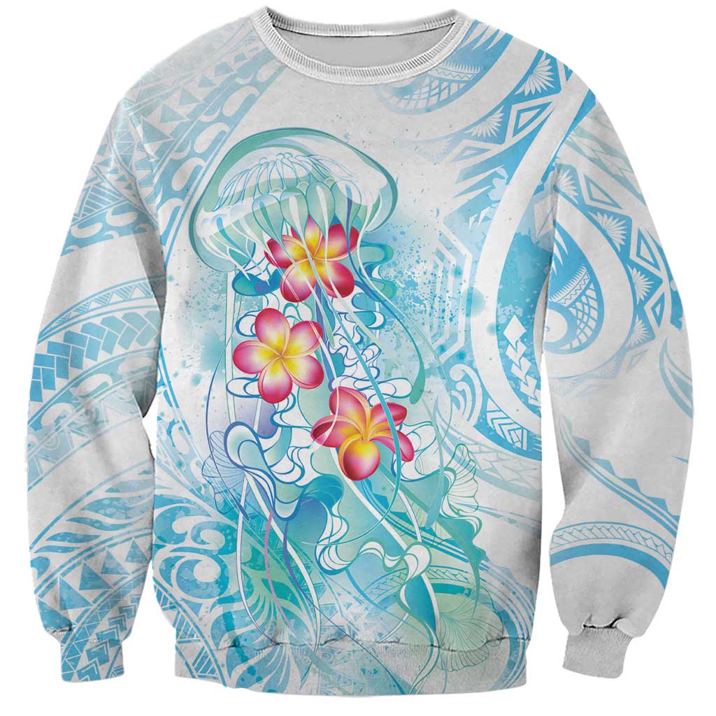 Sea Blue Polynesian Jellyfish Sweatshirt Watercolor Glows LT7 Unisex Light Blue - Polynesian Pride