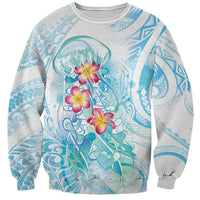 Sea Blue Polynesian Jellyfish Sweatshirt Watercolor Glows LT7 Unisex Light Blue - Polynesian Pride