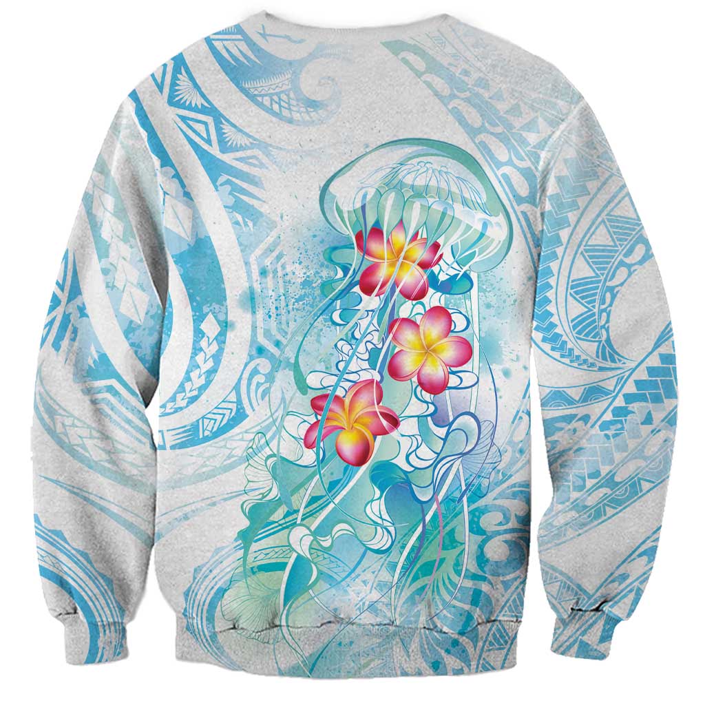 Sea Blue Polynesian Jellyfish Sweatshirt Watercolor Glows LT7 - Polynesian Pride
