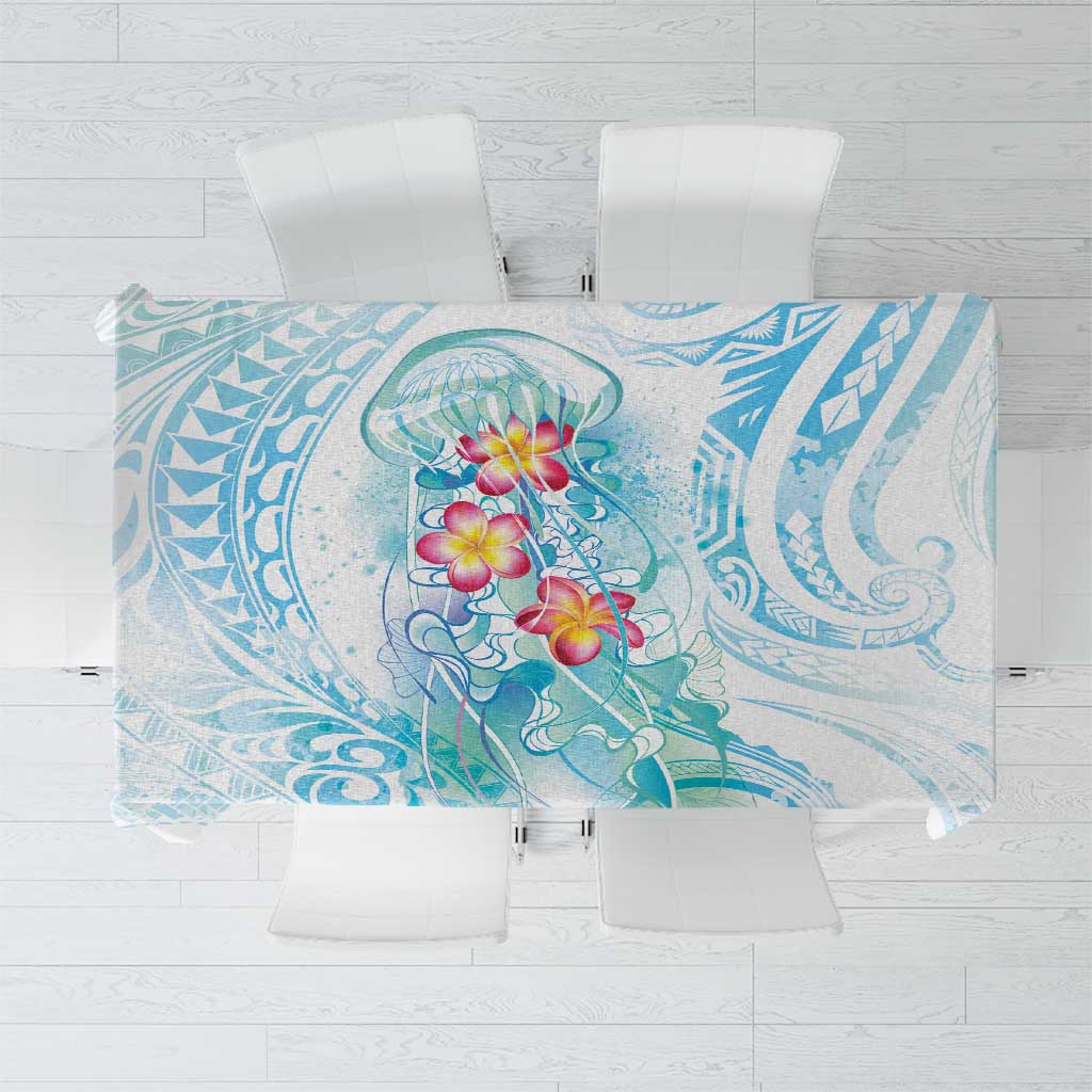 Sea Blue Polynesian Jellyfish Tablecloth Watercolor Glows - Polynesian Pride
