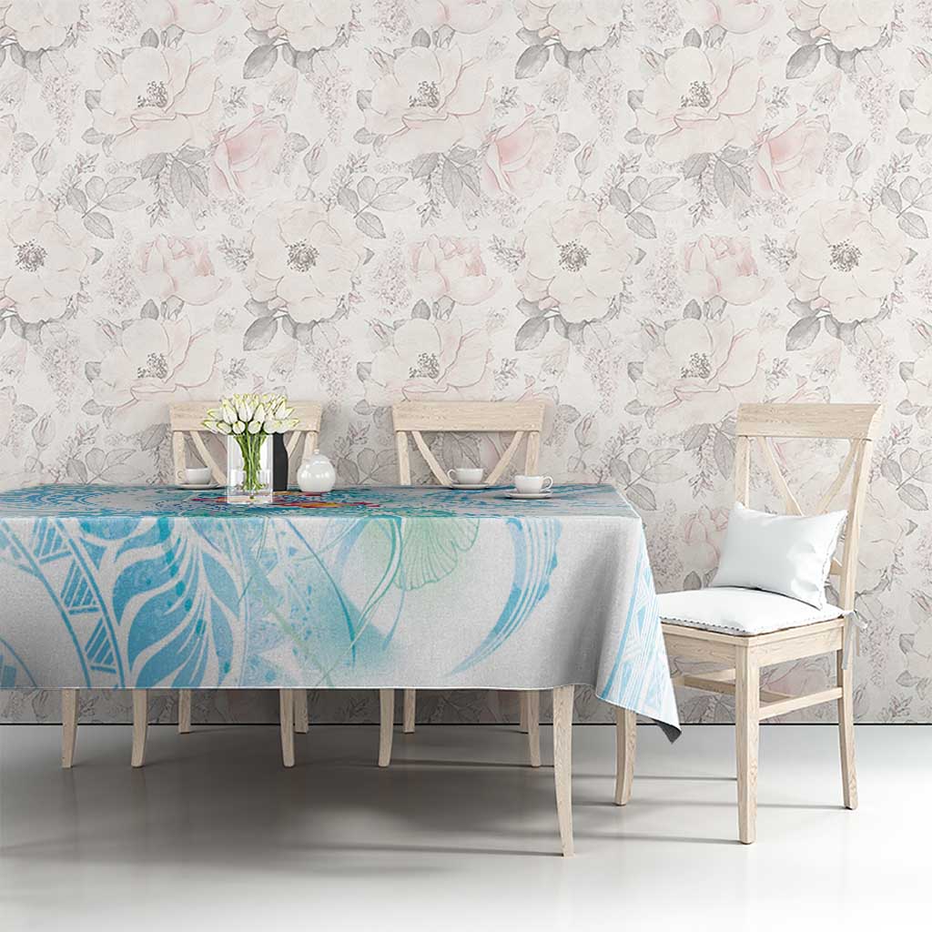 Sea Blue Polynesian Jellyfish Tablecloth Watercolor Glows - Polynesian Pride