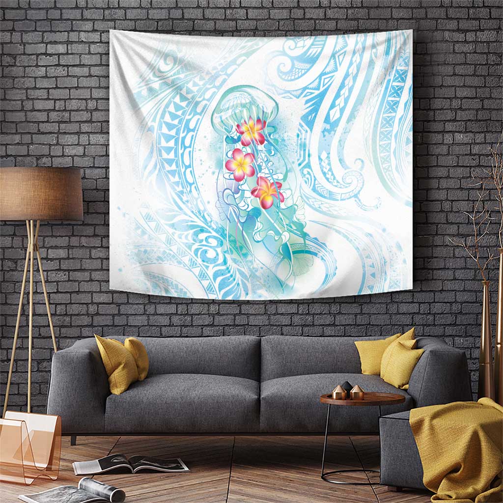 Sea Blue Polynesian Jellyfish Tapestry Watercolor Glows LT7 Light Blue - Polynesian Pride