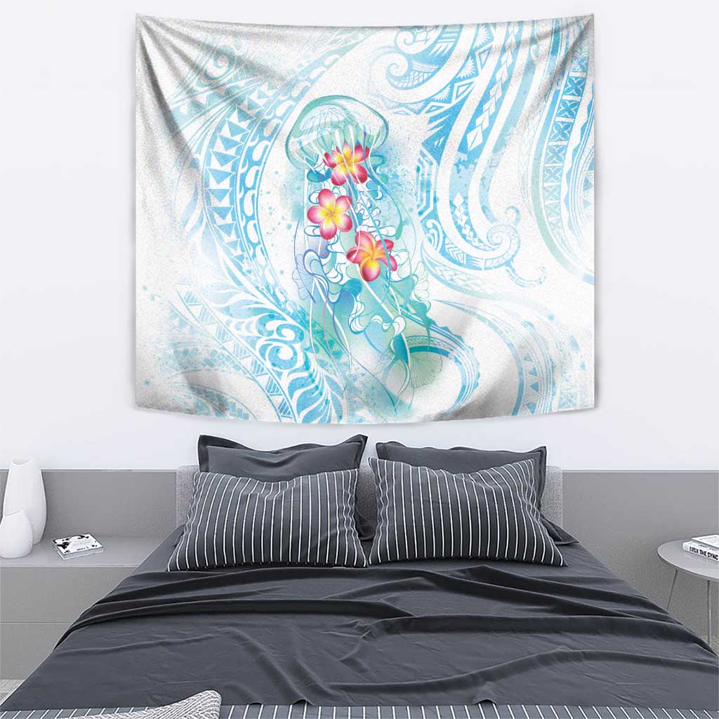 Sea Blue Polynesian Jellyfish Tapestry Watercolor Glows LT7 - Polynesian Pride