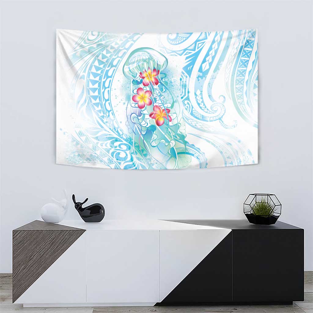 Sea Blue Polynesian Jellyfish Tapestry Watercolor Glows LT7 - Polynesian Pride