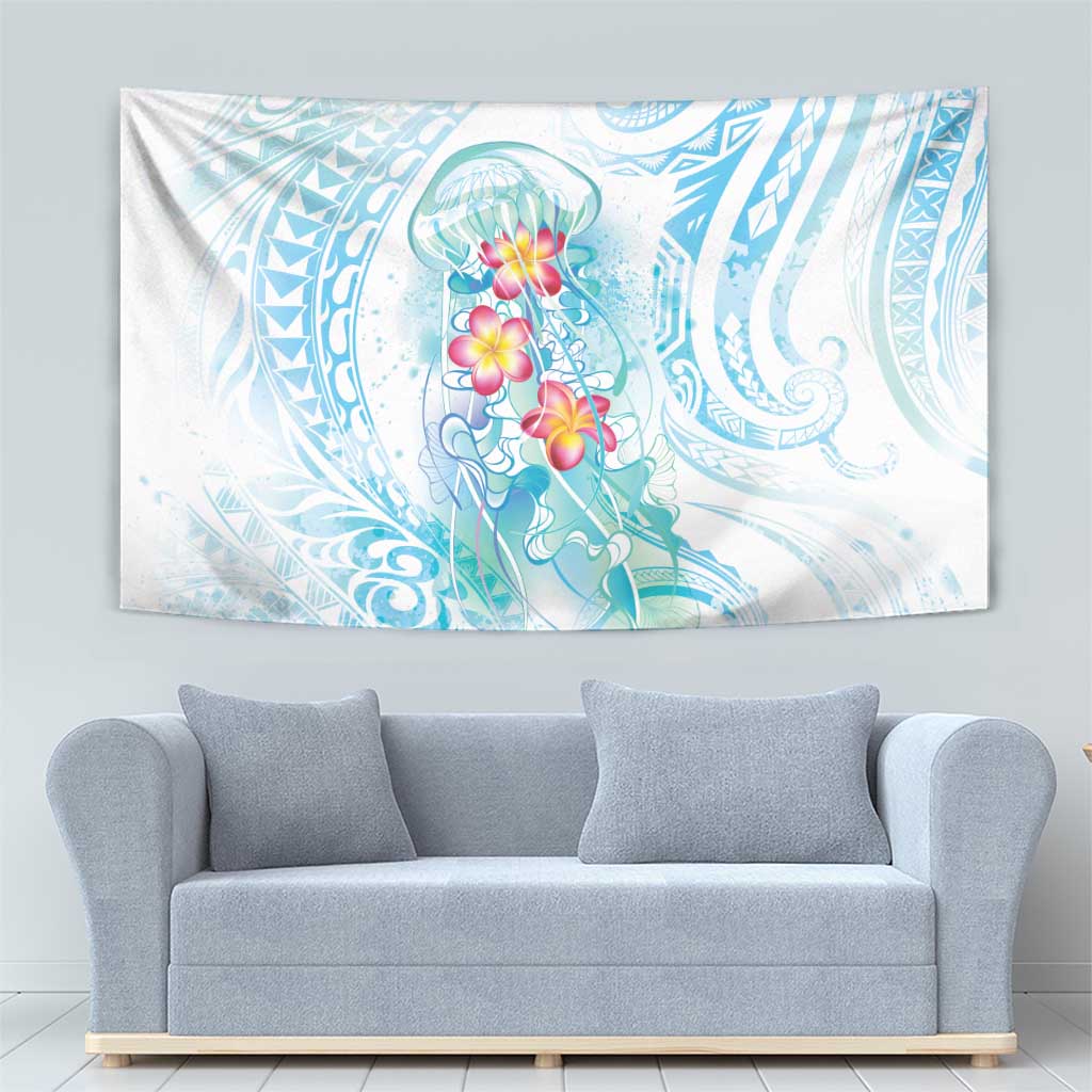 Sea Blue Polynesian Jellyfish Tapestry Watercolor Glows LT7 - Polynesian Pride