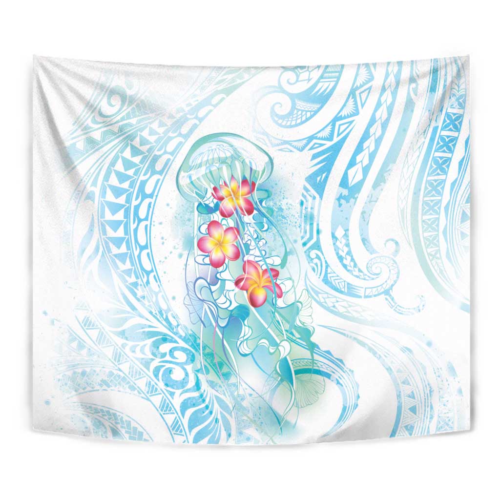 Sea Blue Polynesian Jellyfish Tapestry Watercolor Glows LT7 - Polynesian Pride
