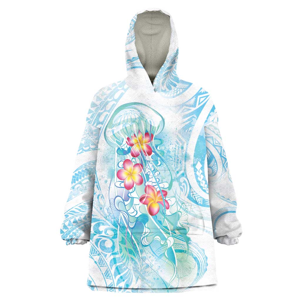 Sea Blue Polynesian Jellyfish Wearable Blanket Hoodie Watercolor Glows - Polynesian Pride