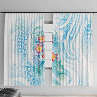 Sea Blue Polynesian Jellyfish Window Curtain Watercolor Glows LT7 With Hooks Light Blue - Polynesian Pride