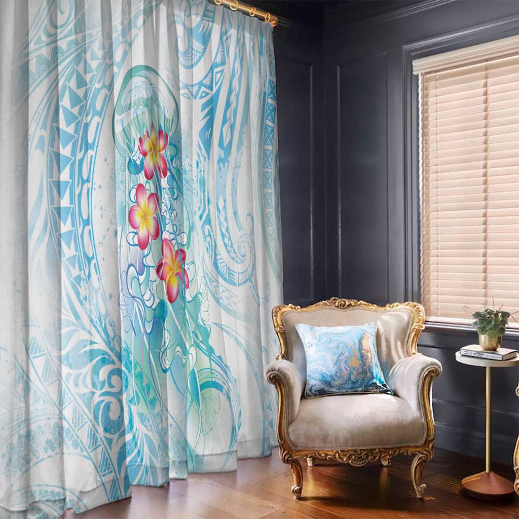 Sea Blue Polynesian Jellyfish Window Curtain Watercolor Glows LT7 - Polynesian Pride