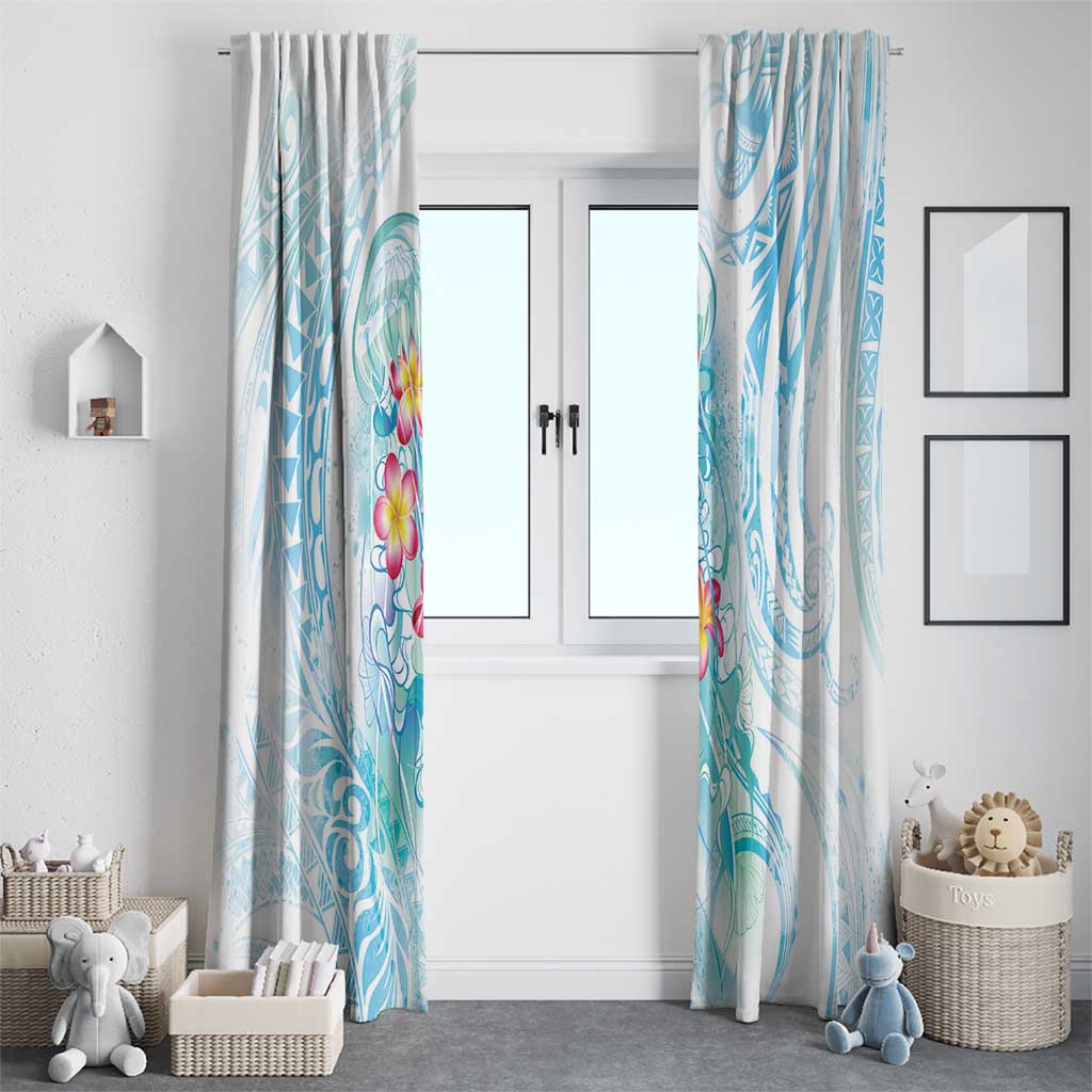 Sea Blue Polynesian Jellyfish Window Curtain Watercolor Glows LT7 - Polynesian Pride