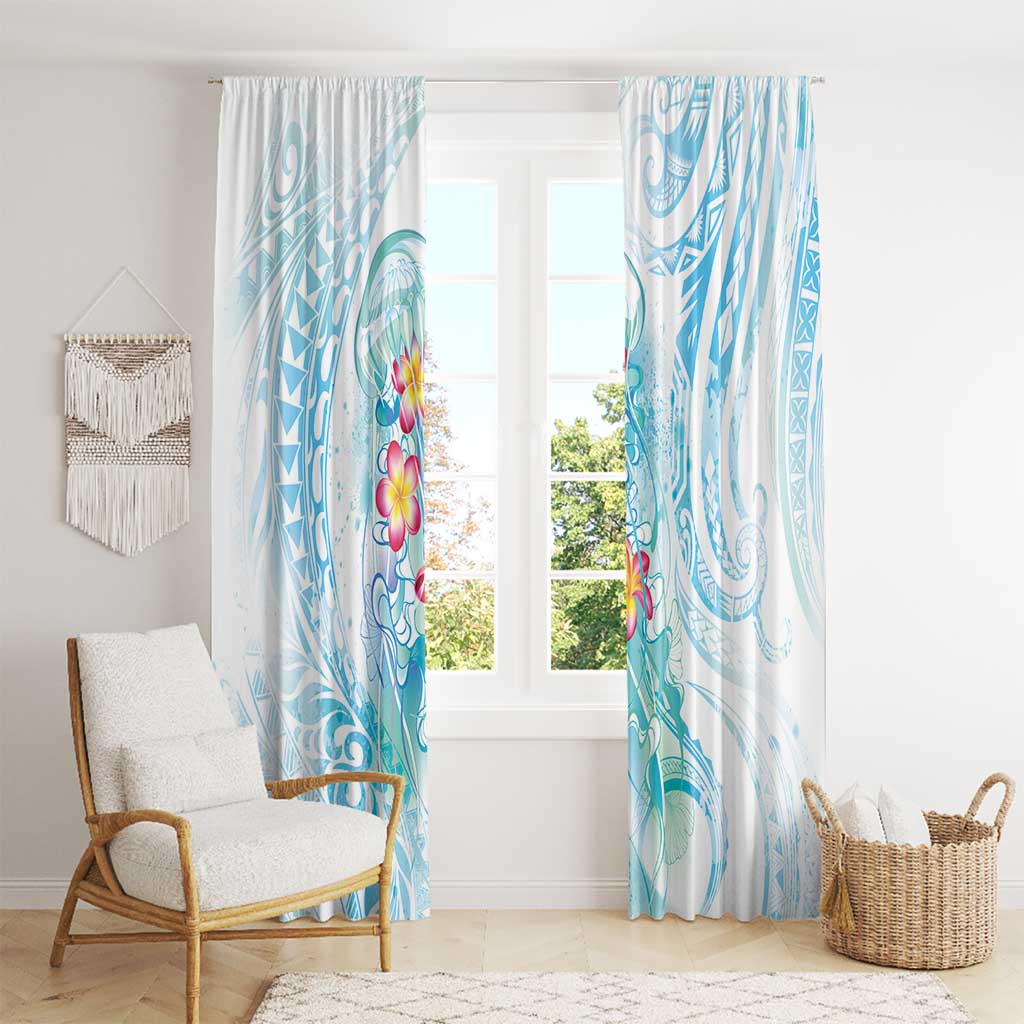 Sea Blue Polynesian Jellyfish Window Curtain Watercolor Glows LT7 - Polynesian Pride