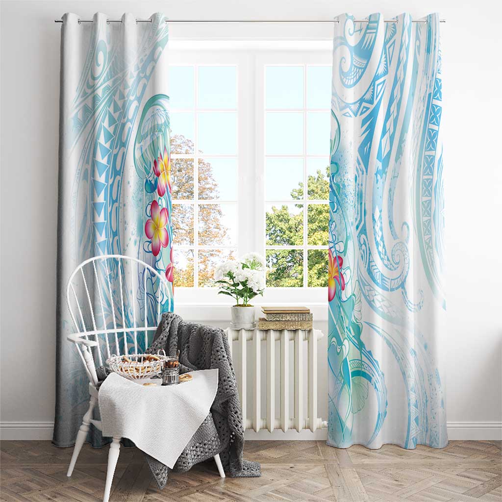 Sea Blue Polynesian Jellyfish Window Curtain Watercolor Glows LT7 - Polynesian Pride