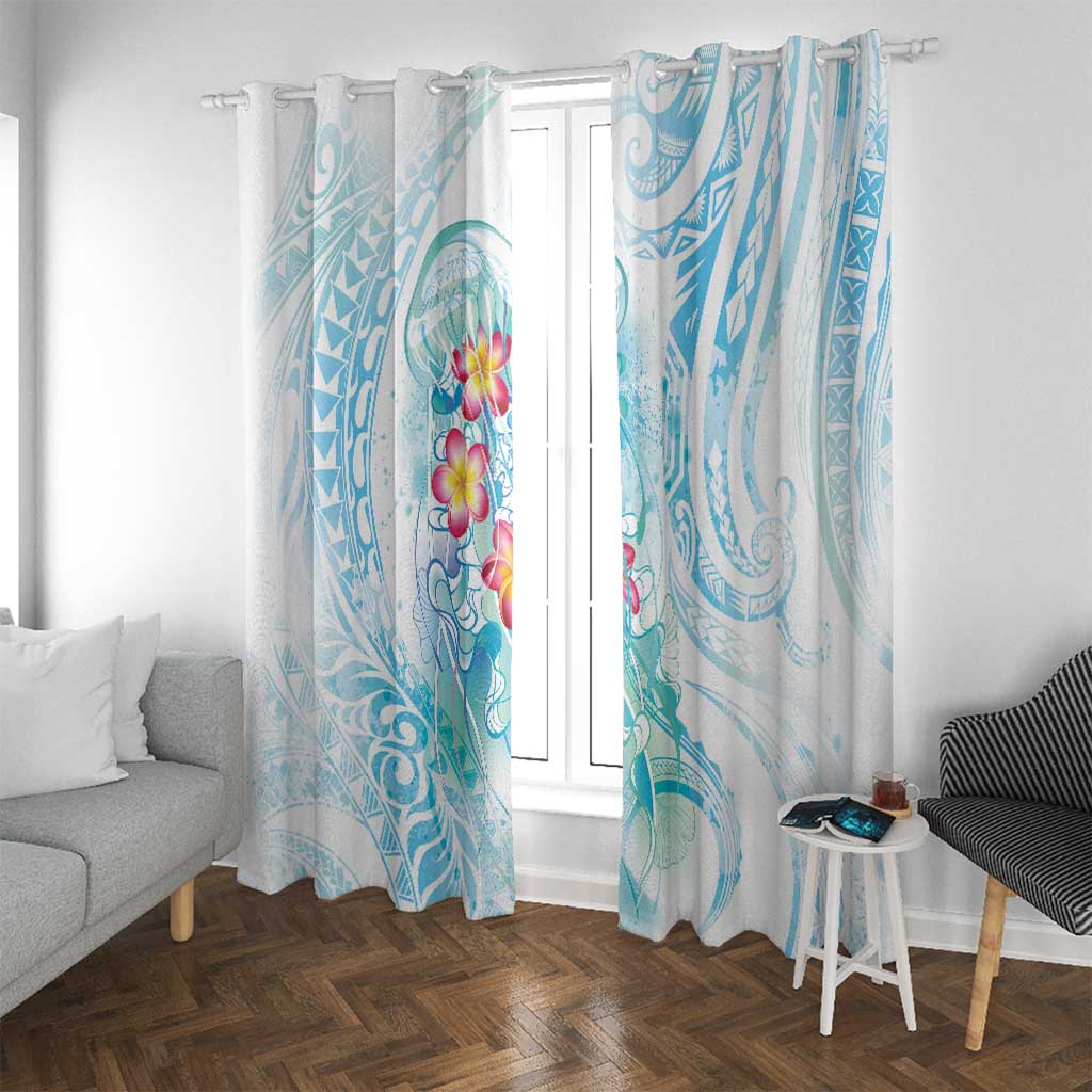 Sea Blue Polynesian Jellyfish Window Curtain Watercolor Glows LT7 With Grommets Light Blue - Polynesian Pride