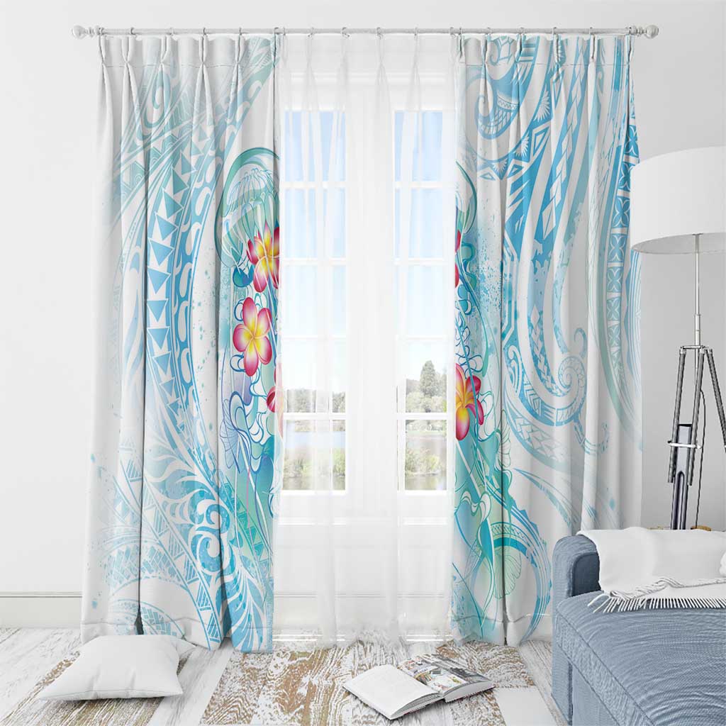 Sea Blue Polynesian Jellyfish Window Curtain Watercolor Glows LT7 - Polynesian Pride