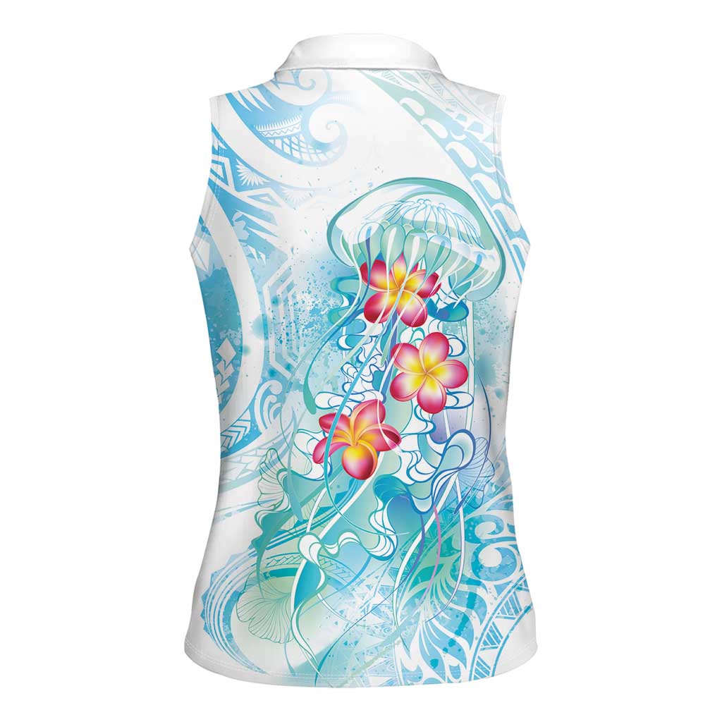 Sea Blue Polynesian Jellyfish Women Sleeveless Polo Shirt Watercolor Glows LT7 - Polynesian Pride