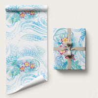 Sea Blue Polynesian Jellyfish Wrapping Paper Watercolor Glows