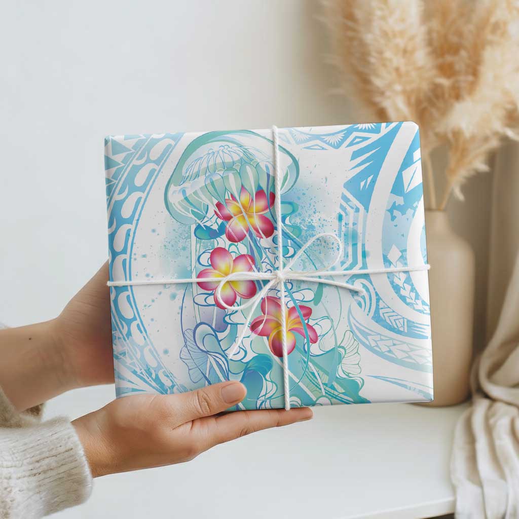 Sea Blue Polynesian Jellyfish Wrapping Paper Watercolor Glows