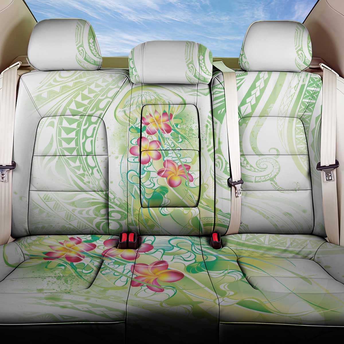 Summer Green Polynesian Jellyfish Back Car Seat Cover Watercolor Glows - Polynesian Pride