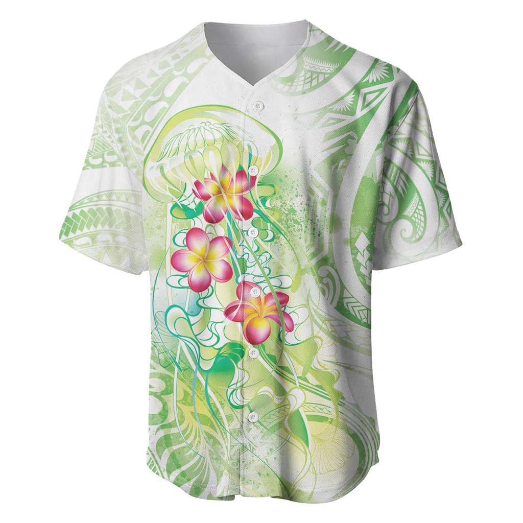 Summer Green Polynesian Jellyfish Baseball Jersey Watercolor Glows - Polynesian Pride