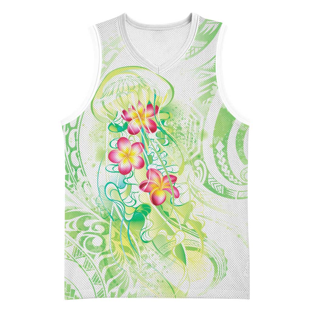 Summer Green Polynesian Jellyfish Basketball Jersey Watercolor Glows LT7 Unisex Light Green - Polynesian Pride