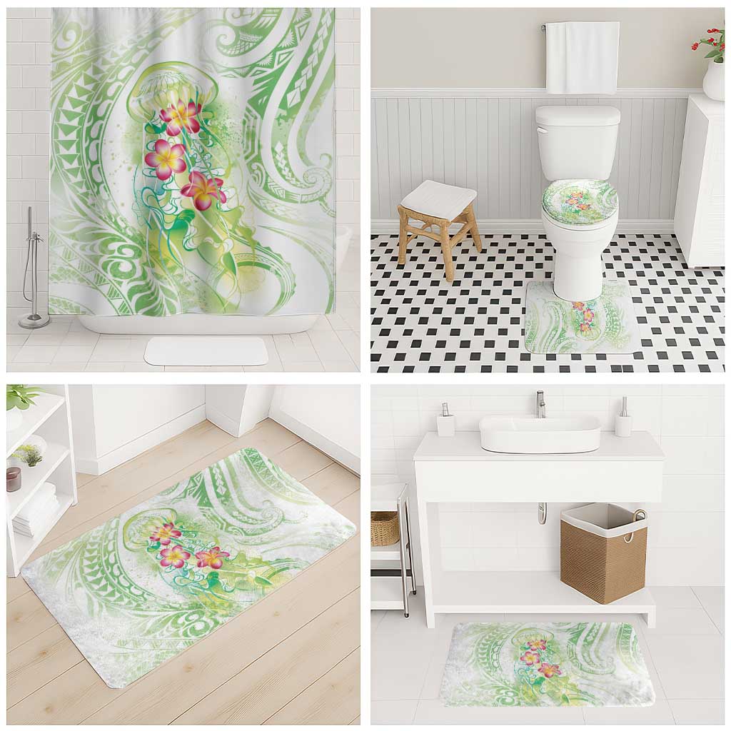 Summer Green Polynesian Jellyfish Bathroom Set Watercolor Glows - Polynesian Pride