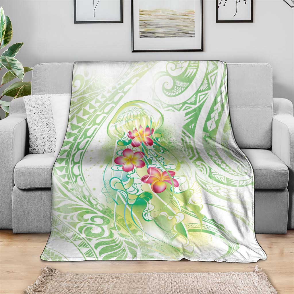 Summer Green Polynesian Jellyfish Blanket Watercolor Glows - Polynesian Pride