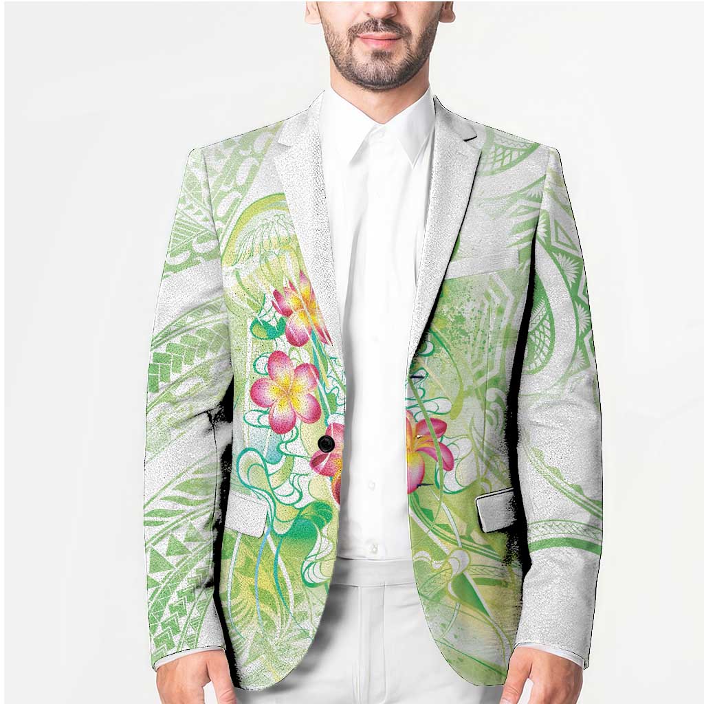 Summer Green Polynesian Jellyfish Blazer Watercolor Glows LT7 - Polynesian Pride