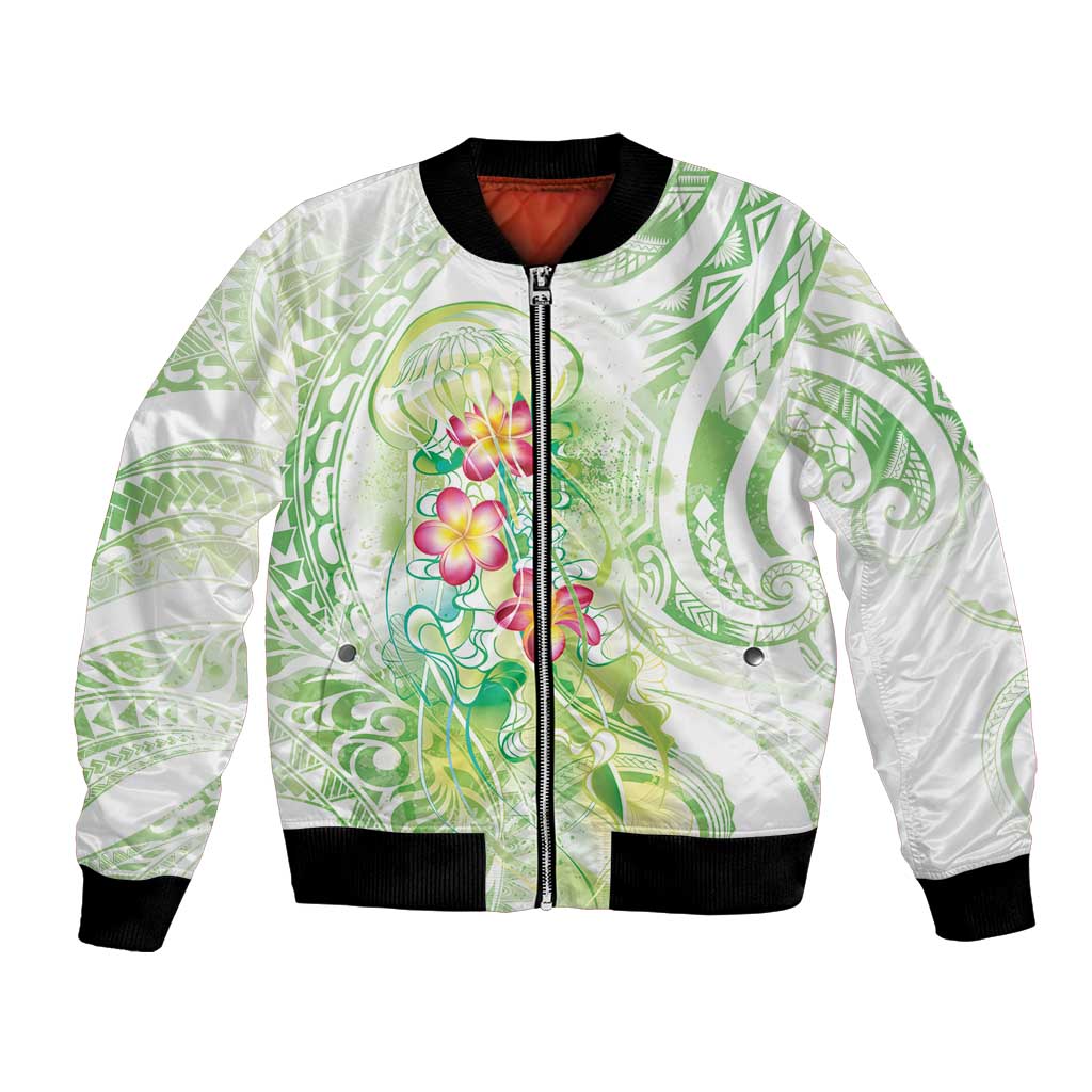 Summer Green Polynesian Jellyfish Bomber Jacket Watercolor Glows LT7 Unisex Light Green - Polynesian Pride