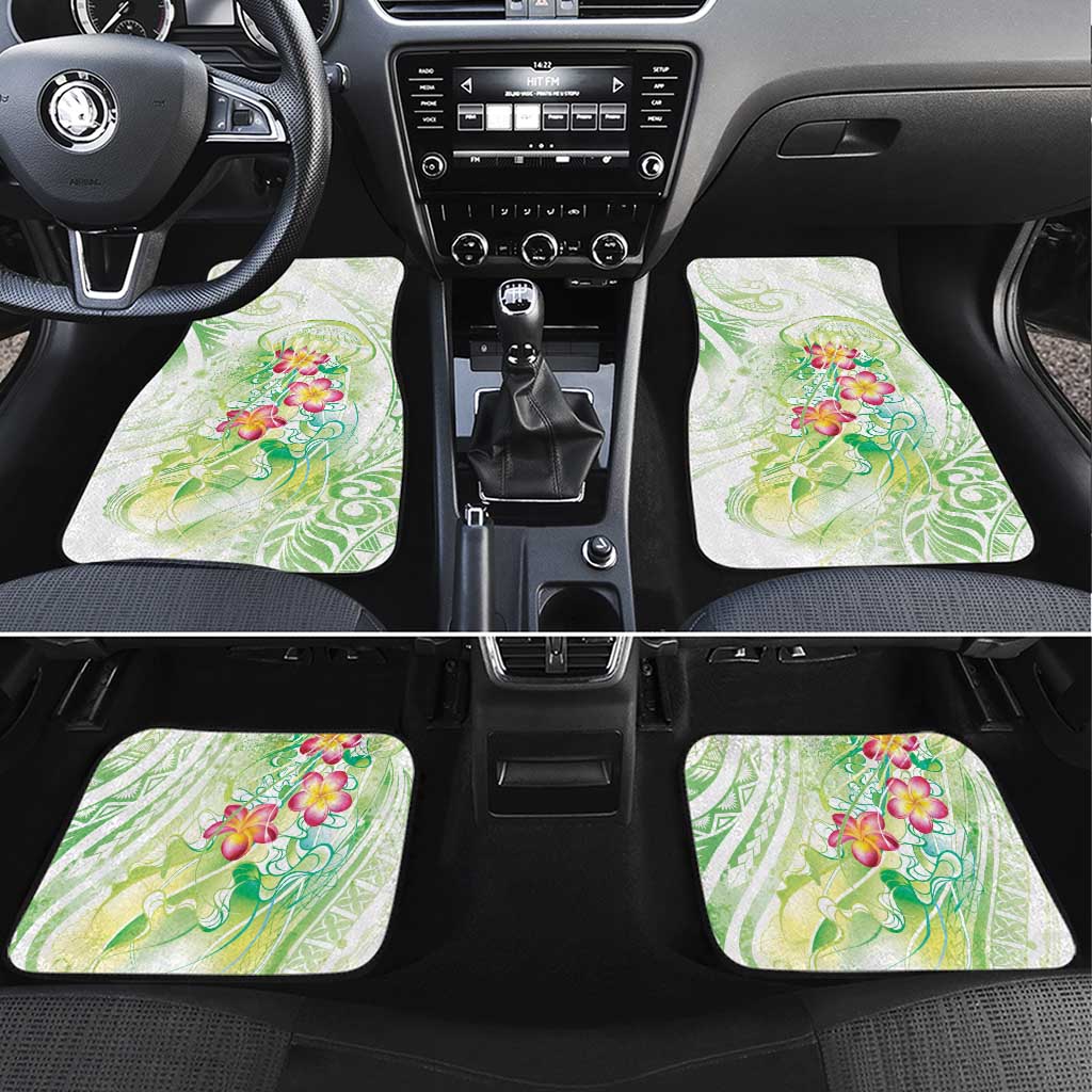 Summer Green Polynesian Jellyfish Car Mats Watercolor Glows LT7 Set 4pcs Light Green - Polynesian Pride