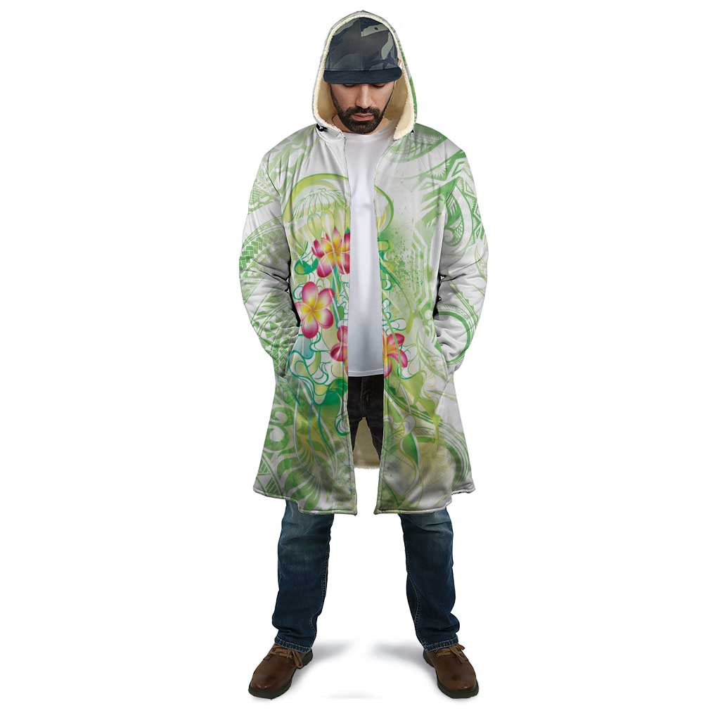 Summer Green Polynesian Jellyfish Cloak Watercolor Glows - Polynesian Pride