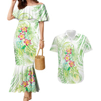 Summer Green Polynesian Jellyfish Couples Matching Mermaid Dress and Hawaiian Shirt Watercolor Glows - Polynesian Pride