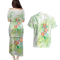 Summer Green Polynesian Jellyfish Couples Matching Puletasi and Hawaiian Shirt Watercolor Glows LT7 - Polynesian Pride
