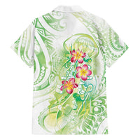 Summer Green Polynesian Jellyfish Family Matching Long Sleeve Bodycon Dress and Hawaiian Shirt Watercolor Glows - Polynesian Pride