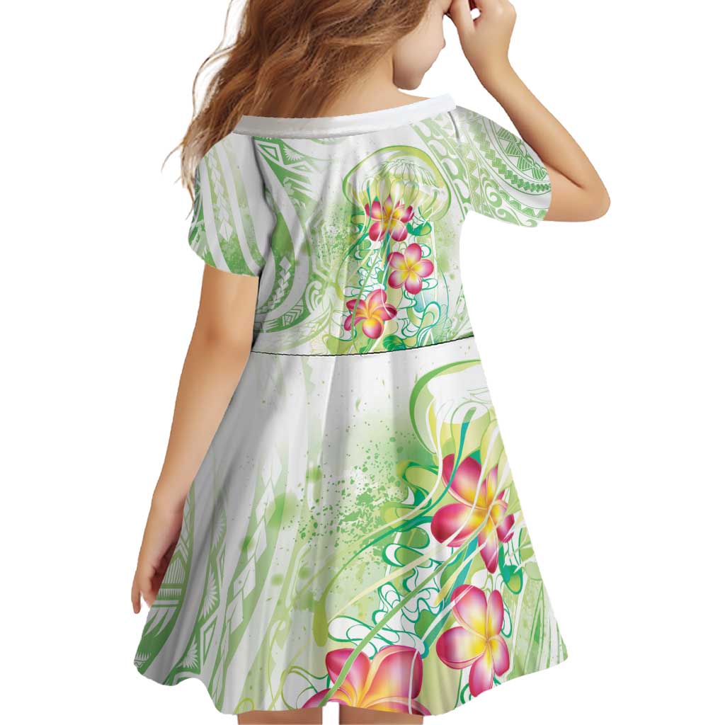 Summer Green Polynesian Jellyfish Family Matching Off Shoulder Short Dress and Hawaiian Shirt Watercolor Glows - Polynesian Pride